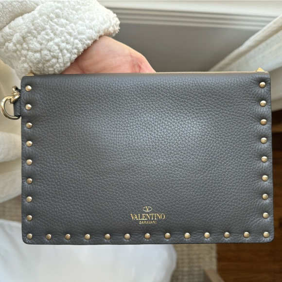 Grey Valentino Rockstud Calfskin Pouch - Picture 10 of 12